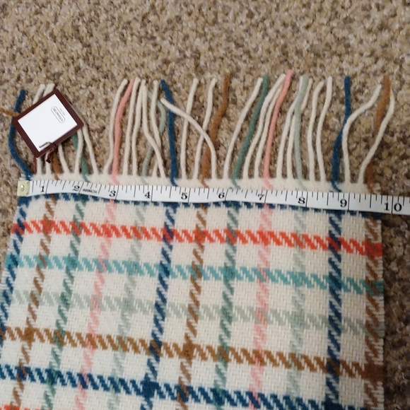 Coach NWT New scarf plaid 80% wool 80% cashmere multicolor winter tattrsl long - Picture 9 of 10